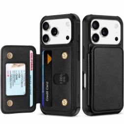 TUCCH iPhone 17 Pro Leather Case with Undetachable Credit Card Wallet, iPhone 17 Pro Phone Case with Credit Card Holder and Crossbody Lanyard