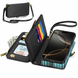TUCCH iPhone 17 Pro Max Crossbody Wallet Case Zipper Bag, iPhone 17 Pro Max Leather Case Detachable 2IN1 Bag Phone Case,  RFID Blocking, Credit Card Slots, Stand, Magsafe Compatible, Magnets Phone Cover