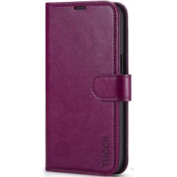 TUCCH iPhone 13 Wallet Case, iPhone 13 Book Folio Flip Kickstand With Magnetic Clasp-Plum Purple