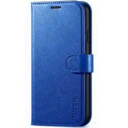 TUCCH iPhone 11 Leather Wallet Case Folio Flip Kickstand With Magnetic Clasp-Full Grain Klein Blue