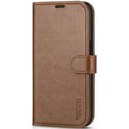 TUCCH iPhone 14 Wallet Case, iPhone 14 Book Folio Flip Kickstand PU Leather Cover With Magnetic Clasp-Brown