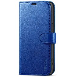 TUCCH iPhone 15 Leather Wallet Case, iPhone 15 Flip Case with Magnetic Clasp - Full Grain Klein Blue