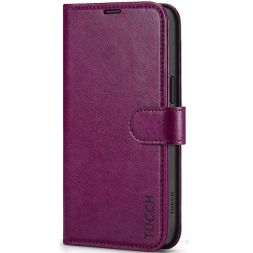 TUCCH iPhone 15 Leather Wallet Case, iPhone 15 Flip Case with Magnetic Clasp - Plum Purple