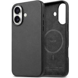 TUCCH iPhone 16 Leather Case, Magsafe Compatible, Wireless Charging, Slim Anti-Slip Raised Edges Shockproof PU Leather Protection Phone Case 