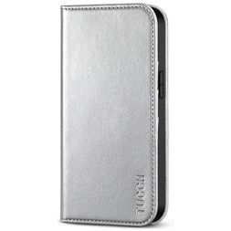 TUCCH iPhone 13 Pro Wallet Case - iPhone 13 Pro Flip Cover With Magnetic Closure-Shiny Silver