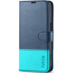 TUCCH iPhone 15 Leather Wallet Case, iPhone 15 Flip Case with Magnetic Clasp - Blue&amp;amp;amp;Lake Blue