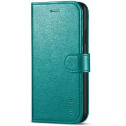 TUCCH iPhone 7/8 Wallet Case, iPhone SE 2nd 2020/iPhone SE 3Gen. 2022 Leather Cover, Folio Style Kickstand With Magnetic Strap-Full Grain Cyan