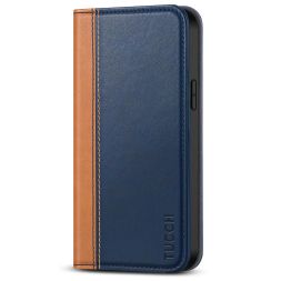 TUCCH iPhone 14 Wallet Case - iPhone 14 Flip Cover With Magnetic Closure-Dark Blue &amp;amp;amp; Brown