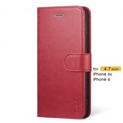 TUCCH iPhone 6 6s Wallet Case Folio Style Kickstand with Magnetic Strap-Dark Red