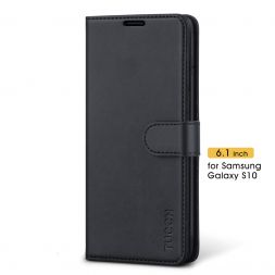 TUCCH Samsung Galaxy S10 Wallet Case Folio Style Kickstand With Magnetic Strap-Black