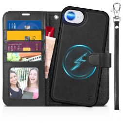 TUCCH iPhone 16e Magnetic Detachable Wallet Case, iPhone 16e Removable Leather Case, 2IN1, Card Holders, Stand , Fold Book Folio Flip Phone Cover with Magnetic Clasp