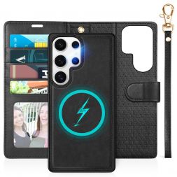 TUCCH Samsung S25 Ultra Detachable Leather Wallet Case 2IN1 with Wristlet, Samsung Galaxy S25 Ultra 5G Flip PU Leather Cover with Removable Phone Case