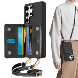 TUCCH SAMSUNG Galaxy S25 Ultra Leather Wallet Case with Crossbody Lanyard, Undetachable Wallet, Crossbody Lanyard Phone Case for SAMSUNG S25 Ultra