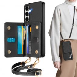 TUCCH SAMSUNG Galaxy S25 Plus PU Leather Case with Undetachable Wallet, SAMSUNG S25 Plus Crossbody Lanyard Phone Wallet Case