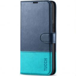 TUCCH iPhone 13 Wallet Case, iPhone 13 Book Folio Flip Kickstand With Magnetic Clasp-Blue & Lake Blue