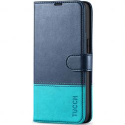 TUCCH iPhone 13 Wallet Case, iPhone 13 Book Folio Flip Kickstand With Magnetic Clasp-Blue &amp; Lake Blue