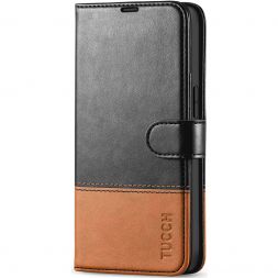 TUCCH iPhone 13 Wallet Case, iPhone 13 Book Folio Flip Kickstand With Magnetic Clasp-Black &amp; Brown