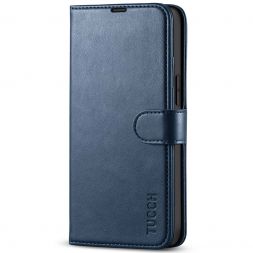TUCCH iPhone 13 Mini Leather Wallet Case Folio Flip Book Full Protection Cover With Kickstand, Card Slots and Magnetic Clasp-Dark Blue