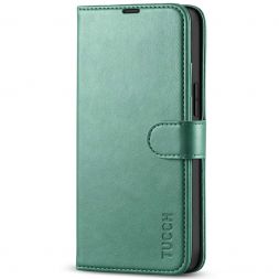 TUCCH iPhone 13 Mini Leather Wallet Case Folio Flip Book Full Protection Cover With Kickstand, Card Slots and Magnetic Clasp-Myrtle Green