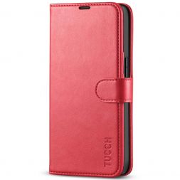TUCCH iPhone 13 Pro Wallet Case, iPhone 13 Pro Book Folio Flip Kickstand With Magnetic Clasp-Red