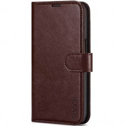 TUCCH iPhone 13 Wallet Case, iPhone 13 Book Folio Flip Kickstand With Magnetic Clasp-Chocolate Brown