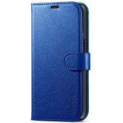 TUCCH iPhone 13 Wallet Case, iPhone 13 Book Folio Flip Kickstand With Magnetic Clasp-Full Grain Klein Blue