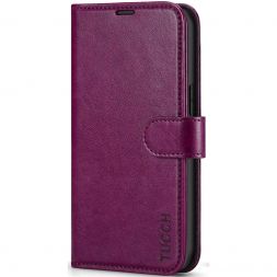 TUCCH iPhone 13 Wallet Case, iPhone 13 Book Folio Flip Kickstand With Magnetic Clasp-Plum Purple