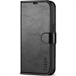TUCCH iPhone 14 Wallet Case, iPhone 14 Book Folio Flip Kickstand PU Leather Cover With Magnetic Clasp-Retro Black