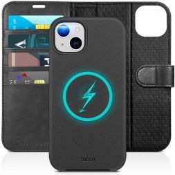 TUCCH iPhone 15 Plus Magnetic Detachable Wallet Case, iPhone 15 Plus 2IN1 Leather Case - Black