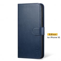 TUCCH iPhone XS Wallet Case Folio Style Kickstand With Magnetic Strap-DarK Blue