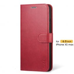 TUCCH iPhone XS Max Wallet Case Folio Style Kickstand With Magnetic Strap-Dark Red