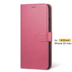 TUCCH iPhone XS Max Wallet Case Folio Style Kickstand With Magnetic Strap-Hot Pink