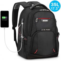 17.3" Travel Laptop Men Backpack 35L, Durable, Anti-Theft, Wear-Resistant, USB Charging Port