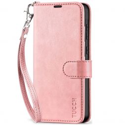 TUCCH Samsung A55 Wallet Case, Samsung Galaxy A55 5G PU Leather Case Flip Cover, Stand With RFID Blocking And Magnetic Closure - Rose Gold Strap