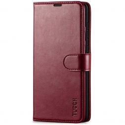 TUCCH Samsung Galaxy A72 Wallet Case Folio Style Kickstand With Magnetic Strap - Wine Red
