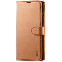 TUCCH Samsung Galaxy A72 Wallet Case Folio Style Kickstand With Magnetic Strap - Light Brown
