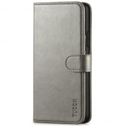 TUCCH IPhone 11 Pro Max Leather Wallet Case Folio Flip Kickstand With Magnetic Clasp-Gray
