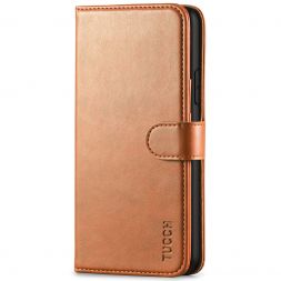 TUCCH IPhone 11 Pro Max Leather Wallet Case Folio Flip Kickstand With Magnetic Clasp-Light Brown