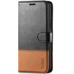 TUCCH iPhone 11 Leather Wallet Case Folio Flip Kickstand With Magnetic Clasp-Black&Brown