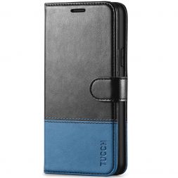 TUCCH iPhone 11 Leather Wallet Case Folio Flip Kickstand With Magnetic Clasp-Black&amp;Light Blue