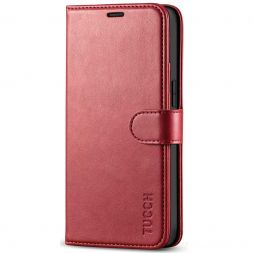 TUCCH iPhone 12 Mini Wallet Case Folio Flip Kickstand With Magnetic Clasp-Dark Red