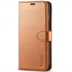TUCCH iPhone 12 Pro Max 6.7-Inch Wallet Case Folio Flip Kickstand With Magnetic Clasp-Light Brown