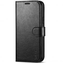 TUCCH iPhone 12 6.1-inch Wallet Case, iPhone 12 Pro Folio Flip Kickstand With Magnetic Clasp-Full Grain Black