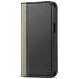 TUCCH iPhone 13 Wallet Case, iPhone 13 Flip Cover With Kickstand, Card Slots, Magnetic Closure-Black & Grey