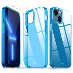 TUCCH iPhone 13 Mini Clear Case, iPhone 13 Mini TPU Case with Glass Screen Protector, Scratchproof Shockproof Slim Crystal Clear Case-Clear & Blue