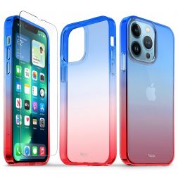 TUCCH IPhone 13 Pro Max Clear Case, IPhone 13 Pro Max 5G TPU Case With Glass Screen Protector Crystal Clear Case - Blue & Red