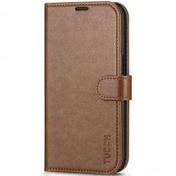 TUCCH iPhone 14 Wallet Case, iPhone 14 Book Folio Flip Kickstand PU Leather Cover With Magnetic Clasp-Brown