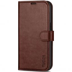 TUCCH iPhone 14 Wallet Case, iPhone 14 Book Folio Flip Kickstand PU Leather Cover With Magnetic Clasp-Chocolate Brown