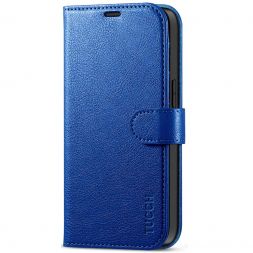 TUCCH iPhone 14 Wallet Case, iPhone 14 Book Folio Flip Kickstand PU Leather Cover With Magnetic Clasp-Full Grain Klein Blue