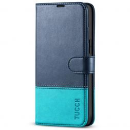 TUCCH iPhone 14 Pro Wallet Case, iPhone 14 Pro Book Folio Flip Kickstand Cover With Magnetic Clasp-Dark Blue &amp; Lake Blue